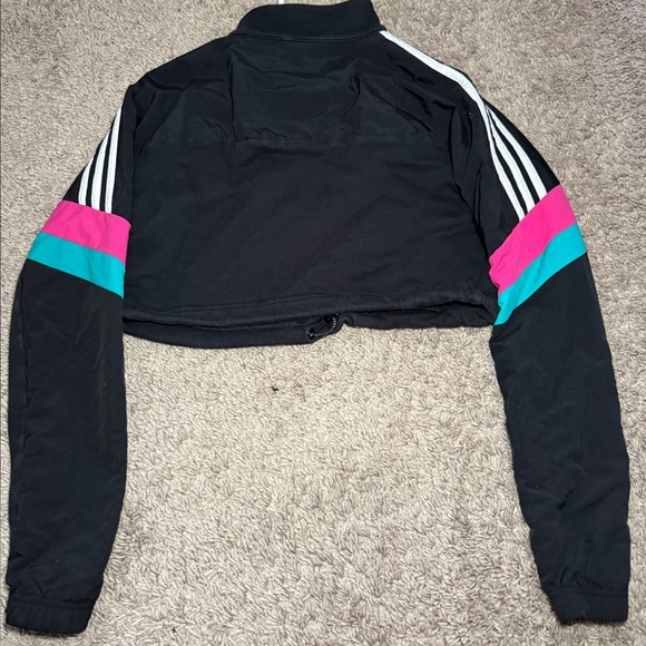 Adidas Black Cropped crewneck with Pink and Teal Accents - Picture 2 of 3